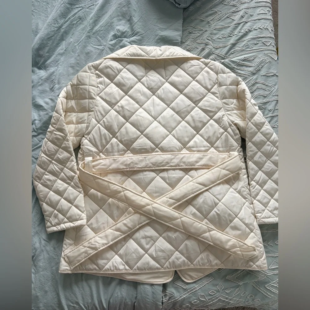 Rebecca Minkoff Cream Quilted Light Weight Puffer Jacket Tie Waist Size L NWT - Picture 2 of 9